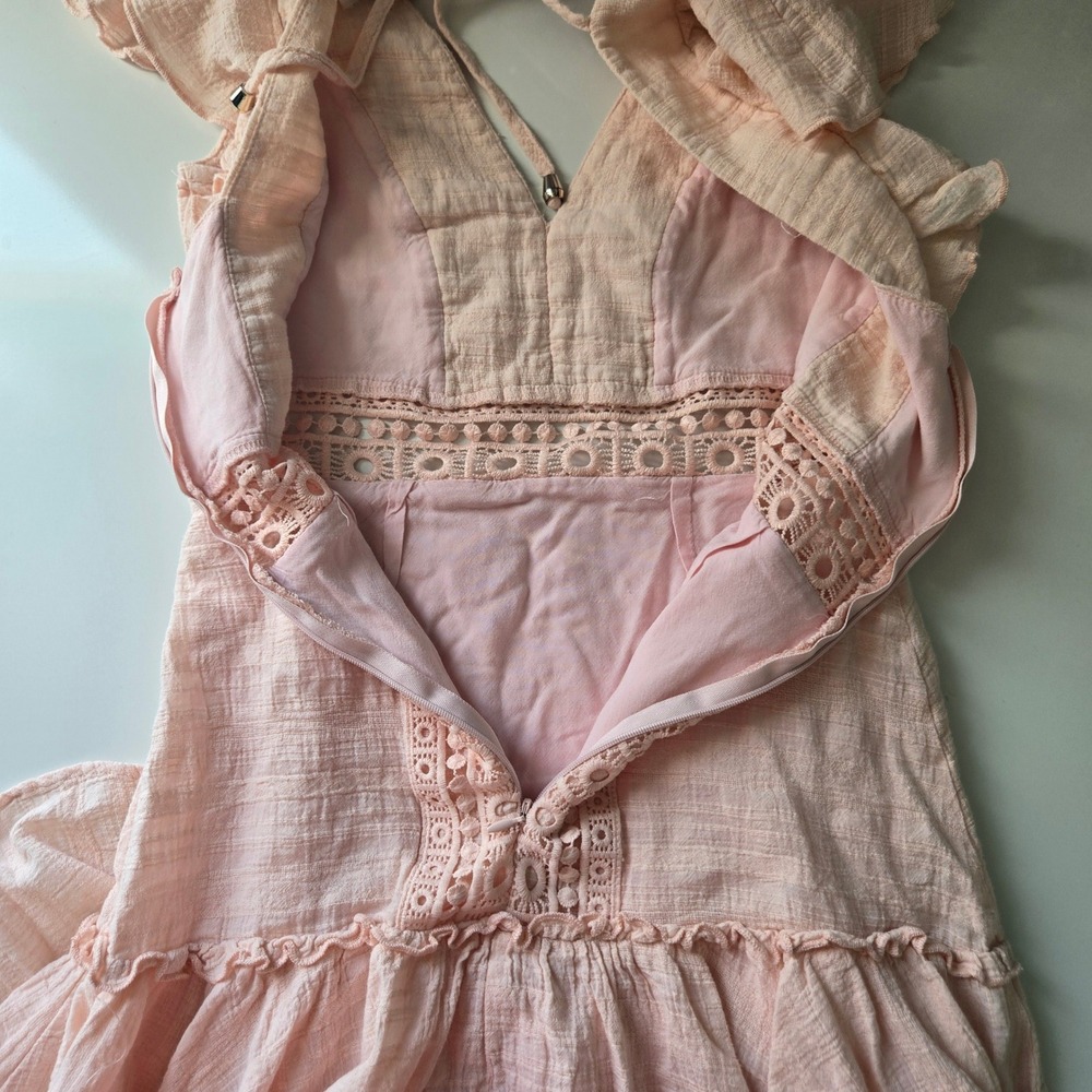Jun & Ivy Light Pink Crochet Lace Ruffle Mini Dress XXS Boho Coquette Cottagecor - Picture 11 of 16